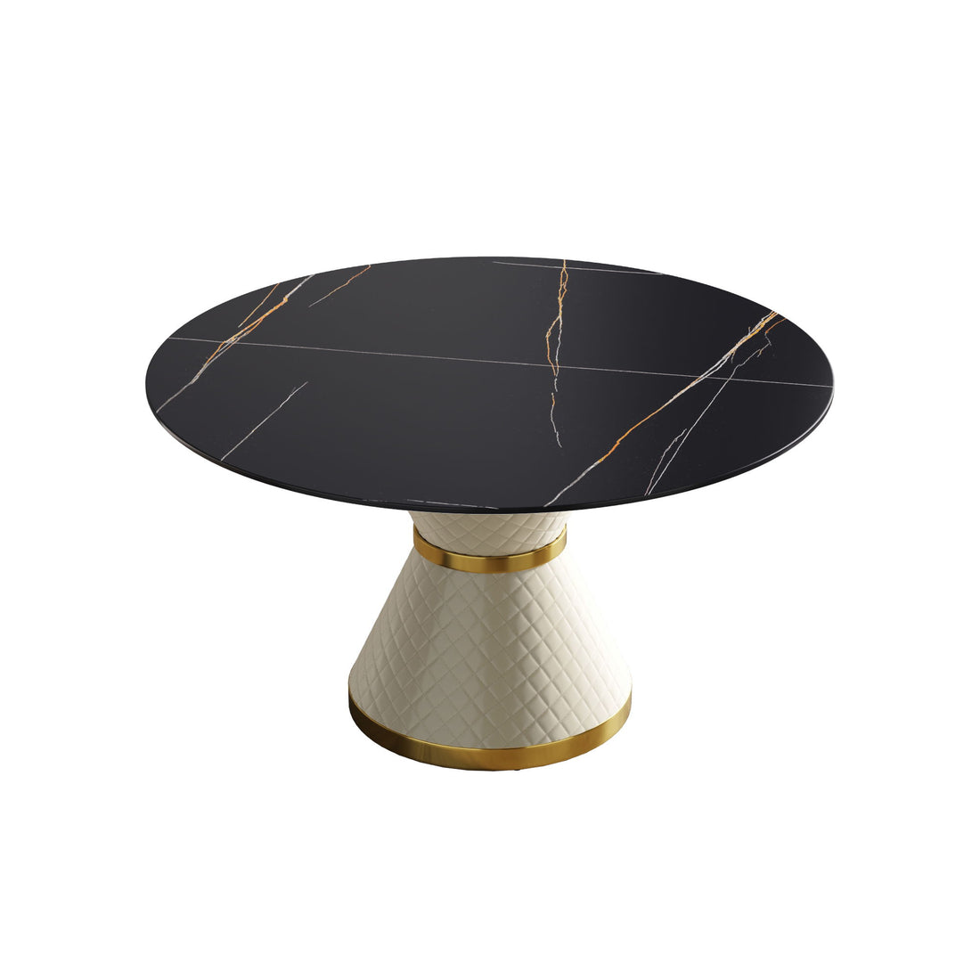 53.15&quot; Modern Artificial Stone Round Carbon Steel Base Dining Table, Can Accommodate 6 People - Black / White