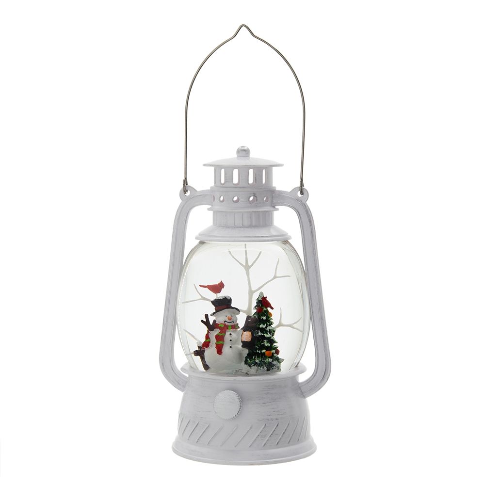 Christmas Plastic / Resin Lantern With Snowman &amp; Tree LED / Water Spinning / 6 Hours Timer, 3*AA Batteries Required - White / Multi