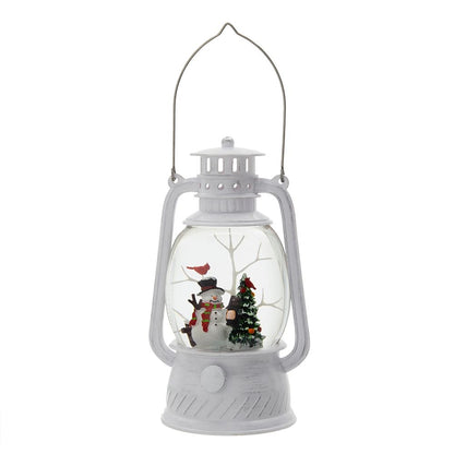 Christmas Plastic / Resin Lantern With Snowman &amp; Tree LED / Water Spinning / 6 Hours Timer, 3*AA Batteries Required - White / Multi