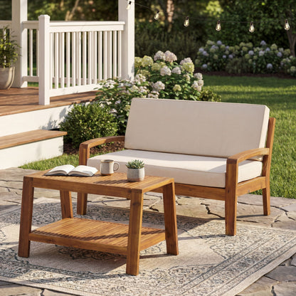 2 Piece Outdoor Conversation Set (Loveseat &amp; Coffee Table With Water-Resistant Cushions)