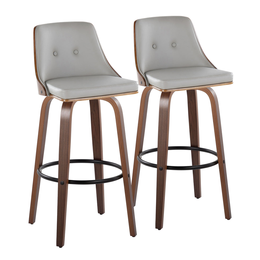 Gianna - Mid-Century Modern Fixed Height Barstool &amp; Swivel With Round Footrest (Set of 2) - Walnut / Light Gray