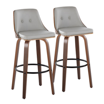 Gianna - Mid-Century Modern Fixed Height Barstool &amp; Swivel With Round Footrest (Set of 2) - Walnut / Light Gray