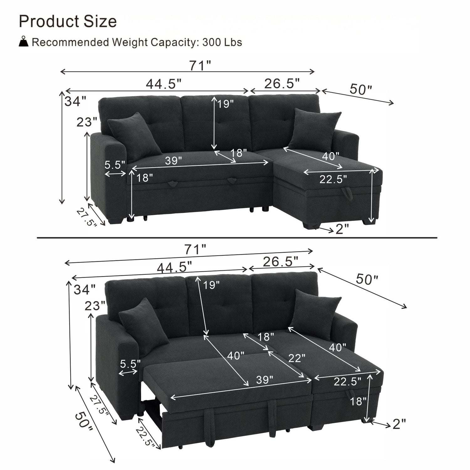 Sleeper Sectional With Pull Out Bed, Reversible Chaise