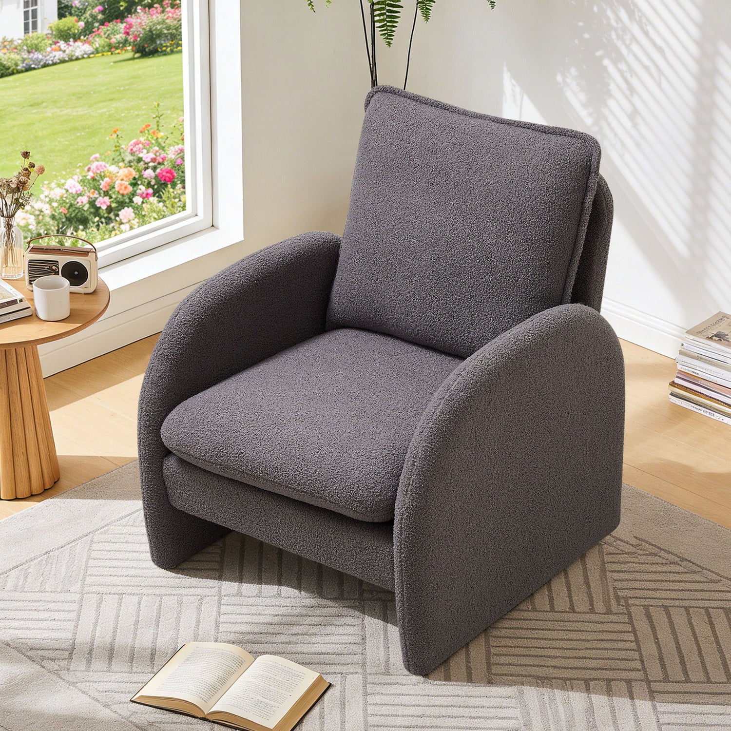 Modern Sherpa Upholstered Accent Chair, Comfortable Living Room Armchair, Lounge Chair For Bedroom, And Office