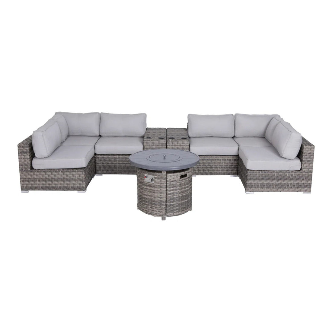 Wicker Outdoor Lounge Set With Cushions And Fire Pit