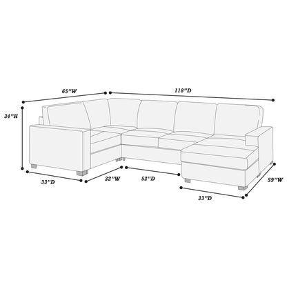 Sectional With RAF Chaise, Armless Loveseat &amp; LAF 1 Arm Chair