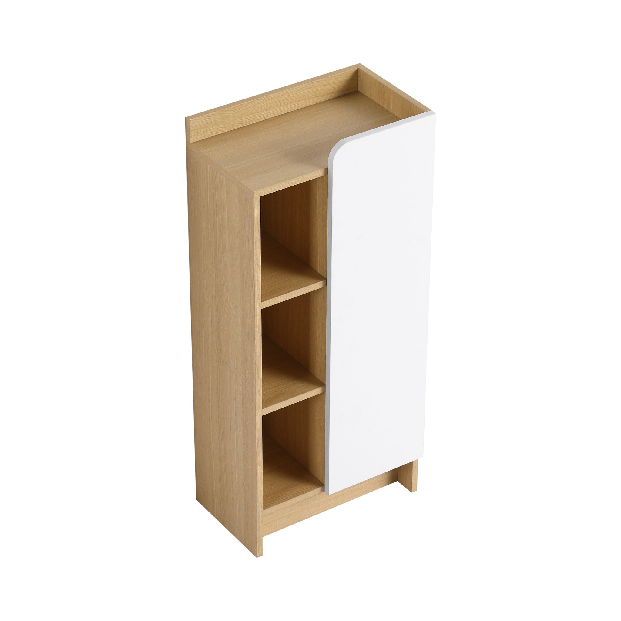 Freestanding Bathroom Side Cabinet, Narrow Storage Cabinet With Single Door &amp; 3 Tier Open Shelves - Black / Light Oak / White