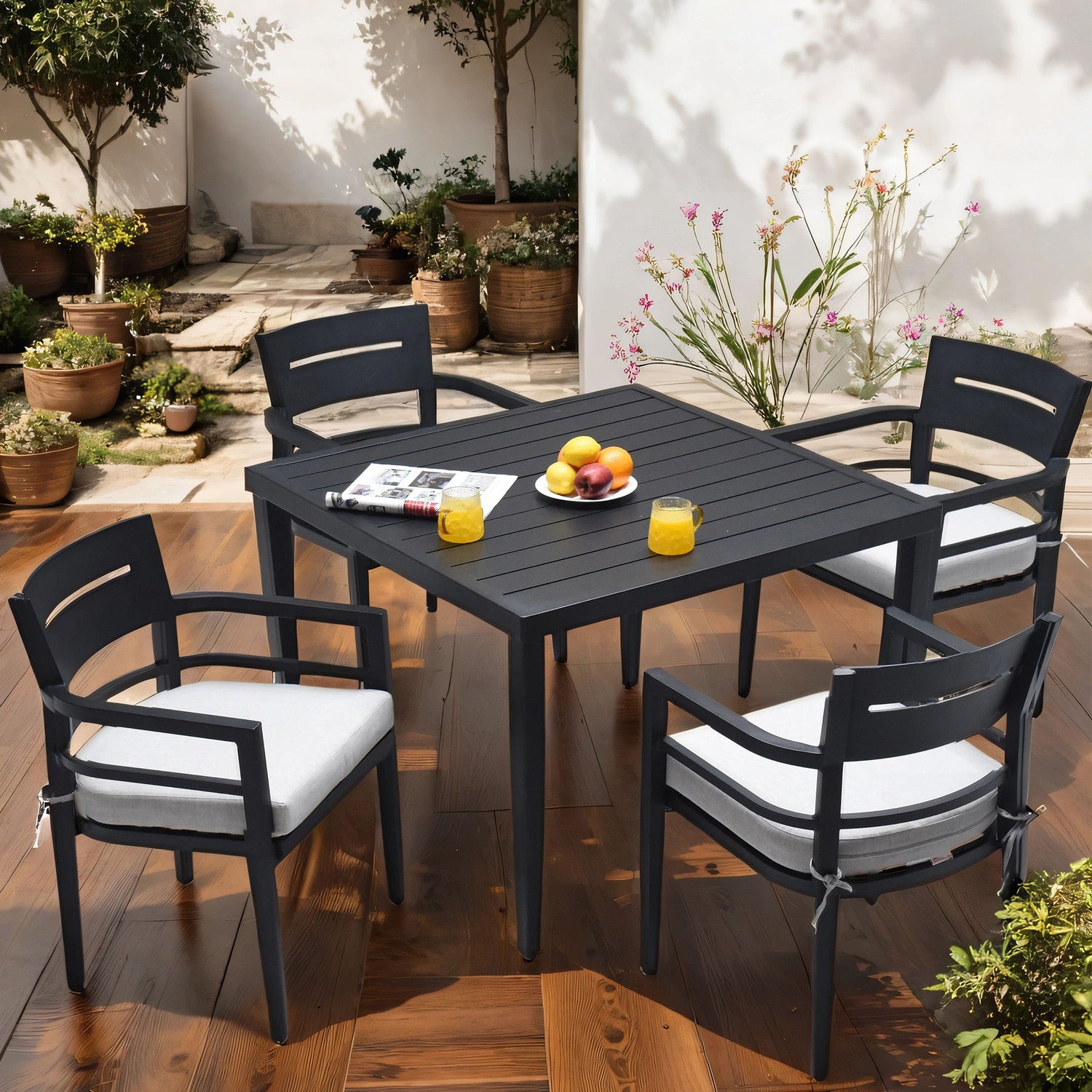 Outdoor Patio Dining Table With Tapered Feet &amp; Umbrella Hole