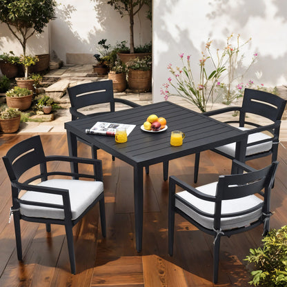 Outdoor Patio Dining Table With Tapered Feet &amp; Umbrella Hole