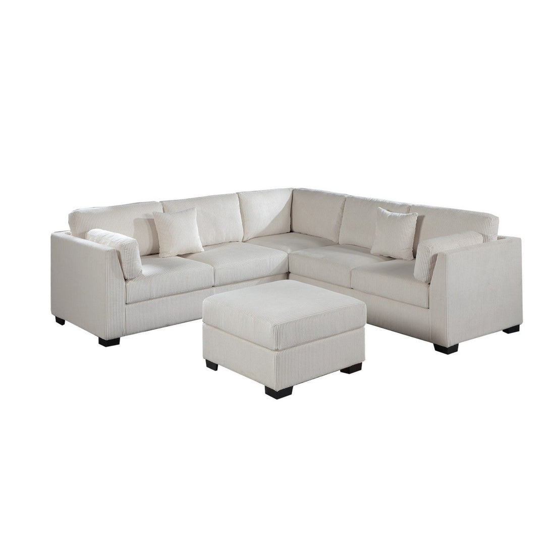 Contemporary L - Sectional Sofa Set With Ottoman And Pillows