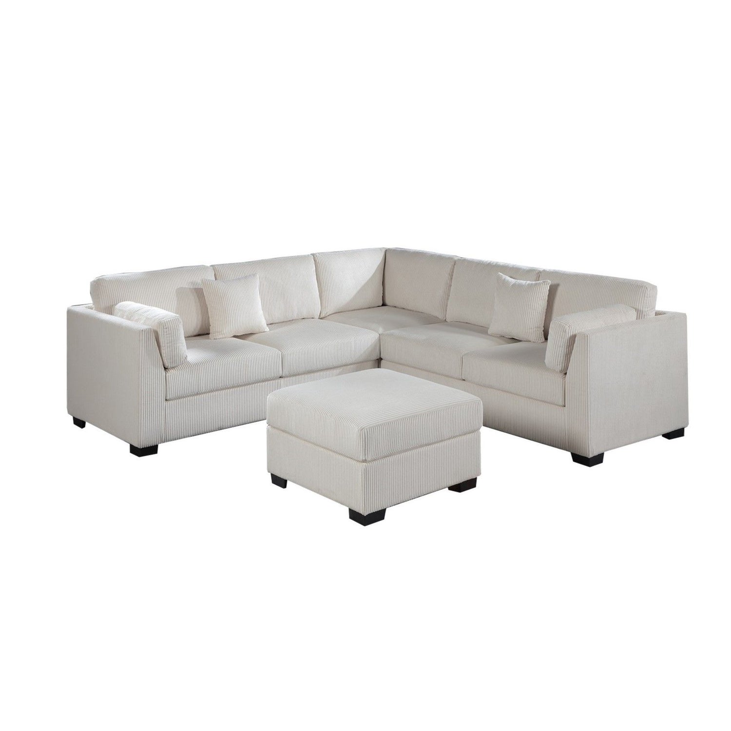 Contemporary L - Sectional Sofa Set With Ottoman And Pillows