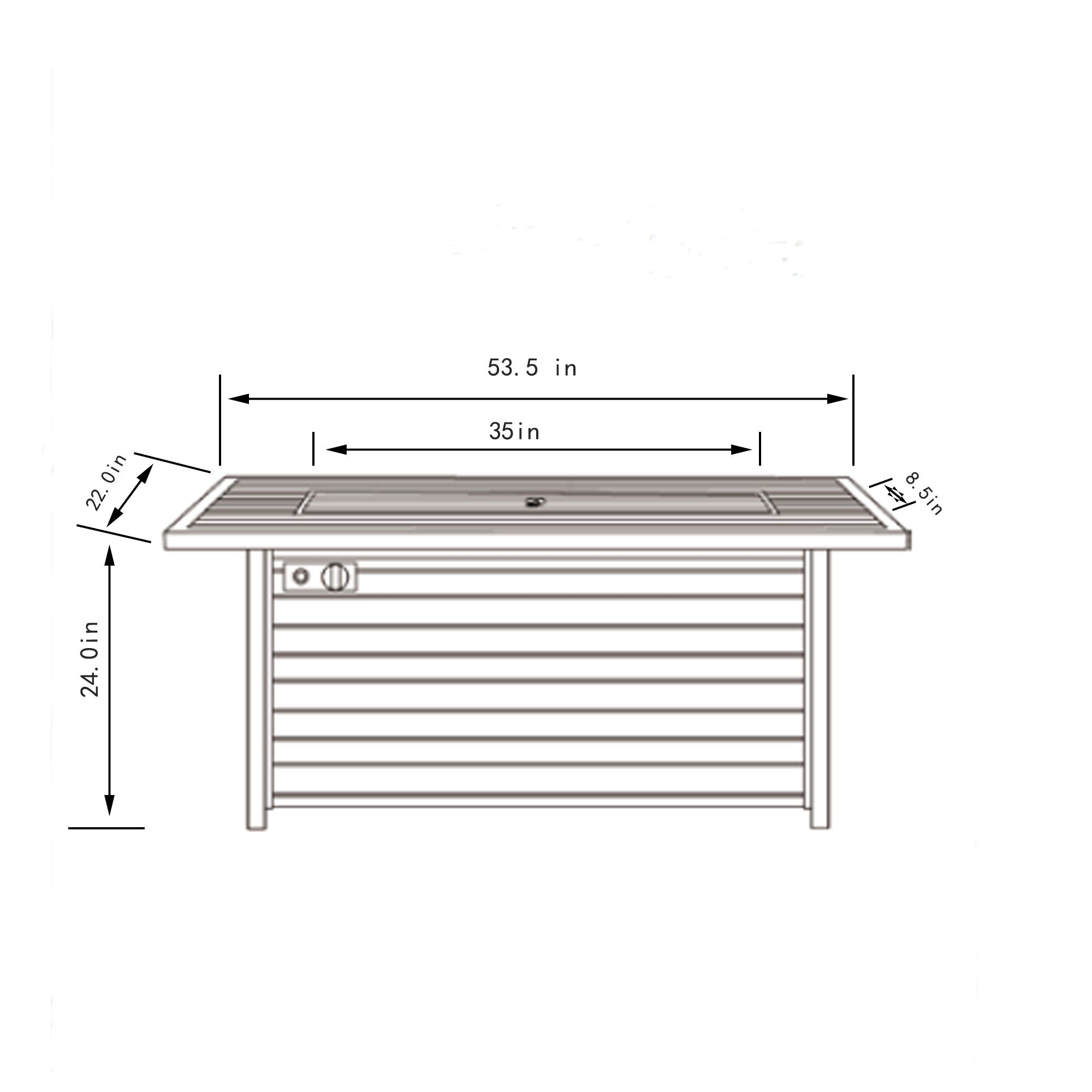 54&quot; Propane Gas Fire Pit Table, 50000 Btu Rectangular Steel Fire Pit With Imitation Wood Grain For Outside Patio Deck Garden Courtyard - Light Beige