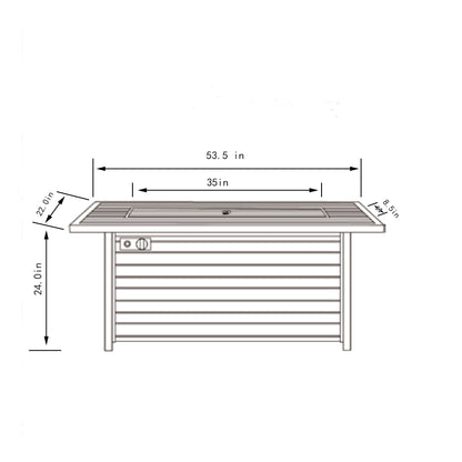 54&quot; Propane Gas Fire Pit Table, 50000 Btu Rectangular Steel Fire Pit With Imitation Wood Grain For Outside Patio Deck Garden Courtyard - Light Beige