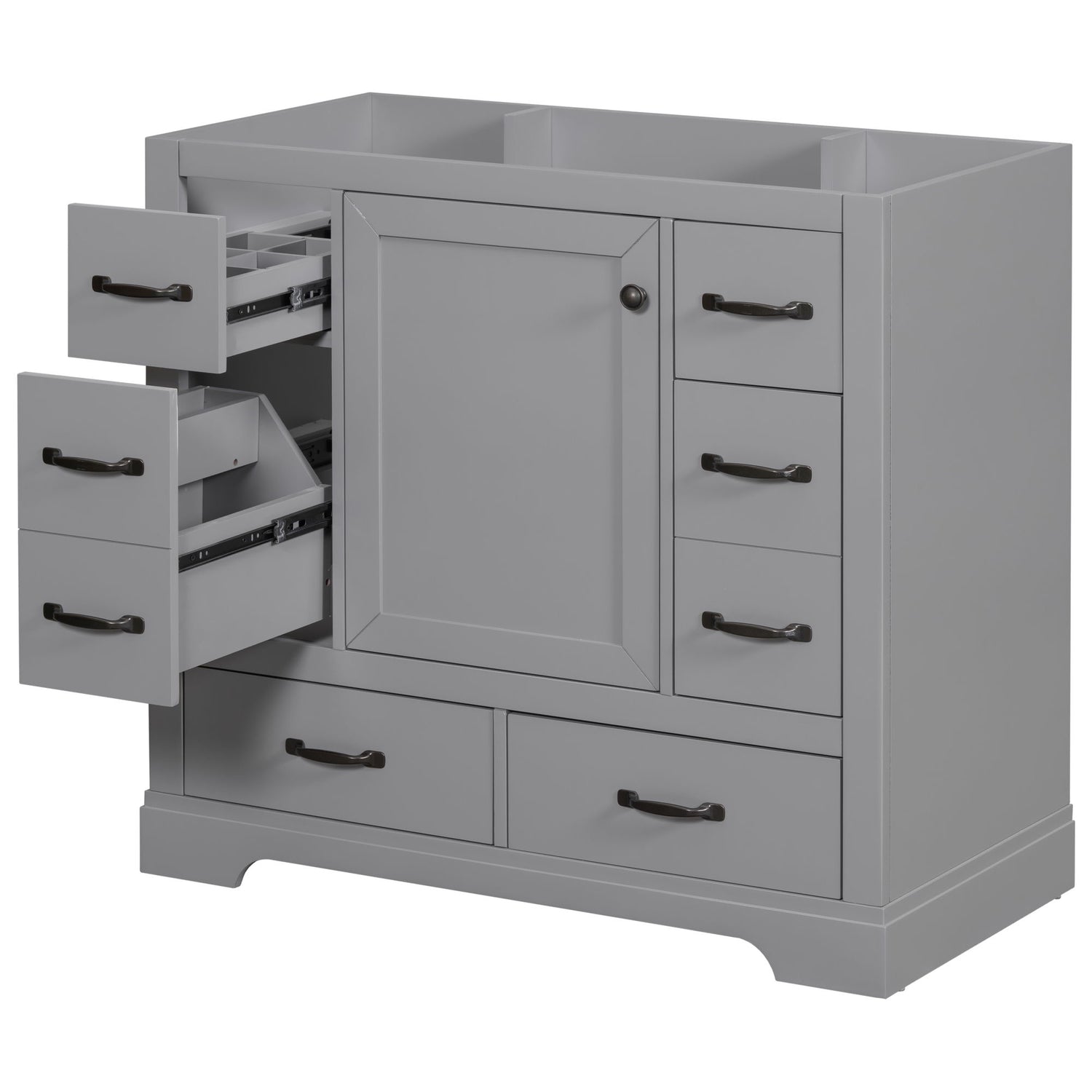 36&quot; Bathroom Vanity Without Sink, Cabinet Base Only, 6 Drawers, Multi Functional Drawer Divider, Adjustable Shelf - Gray