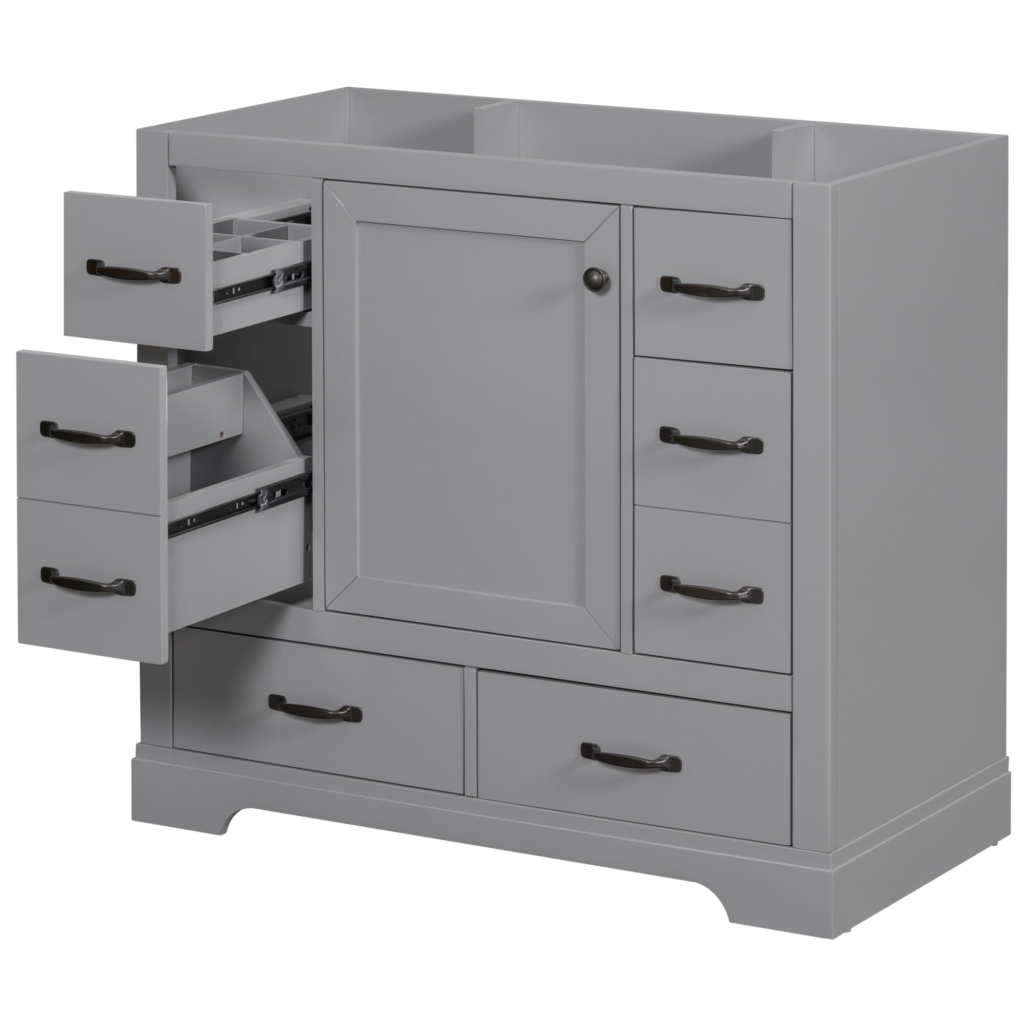 36&quot; Bathroom Vanity Without Sink, Cabinet Base Only, 6 Drawers, Multi Functional Drawer Divider, Adjustable Shelf - Gray