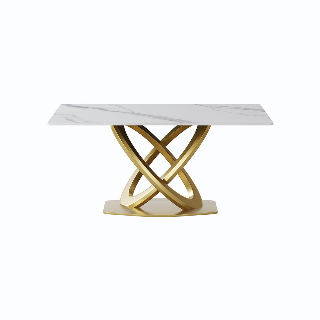 63&quot; Modern Artificial Stone Panel Double-Ring Stainless Steel Metal Legs, Can Accommodate 6-8 People - White / Gold