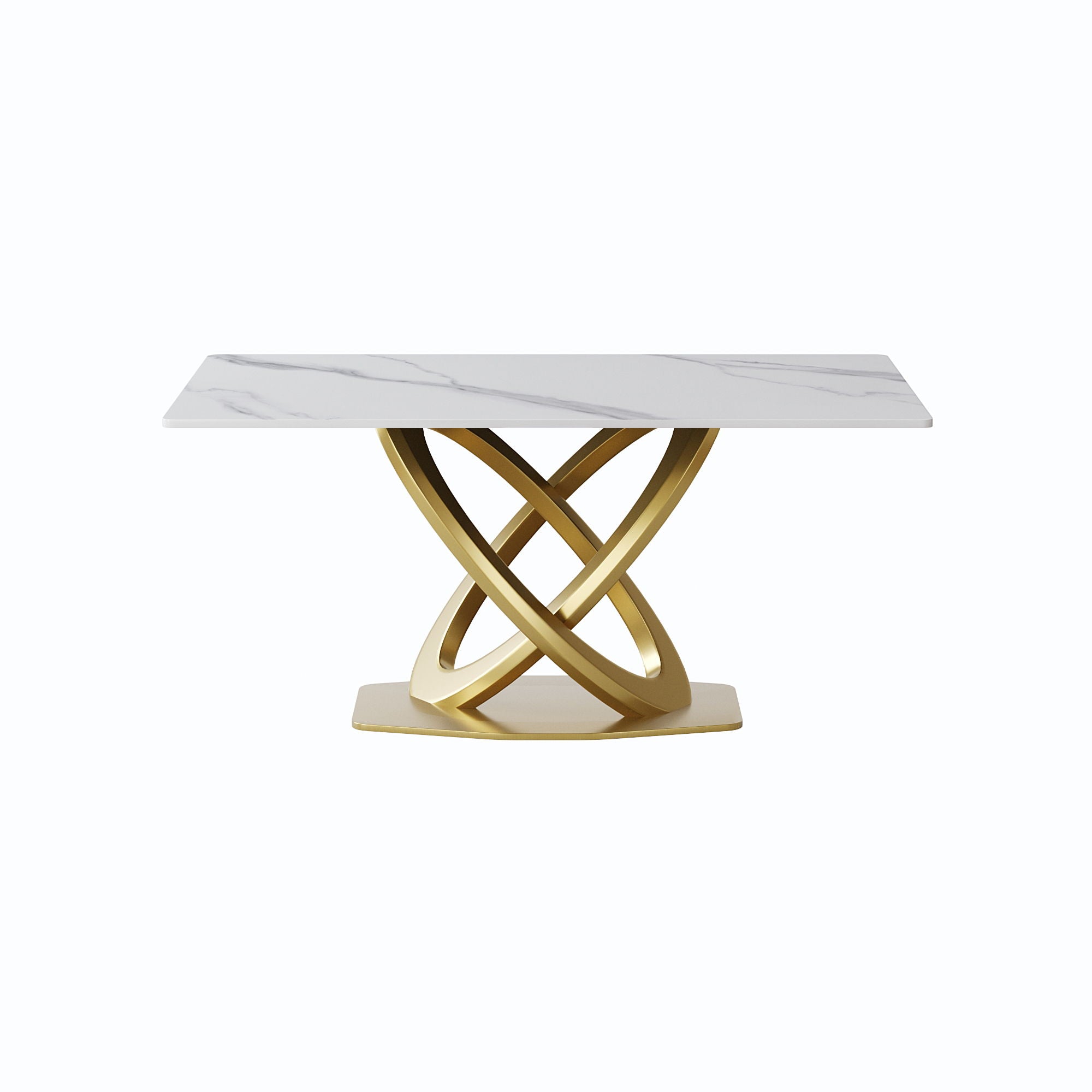 63&quot; Modern Artificial Stone Panel Double-Ring Stainless Steel Metal Legs, Can Accommodate 6-8 People - White / Gold