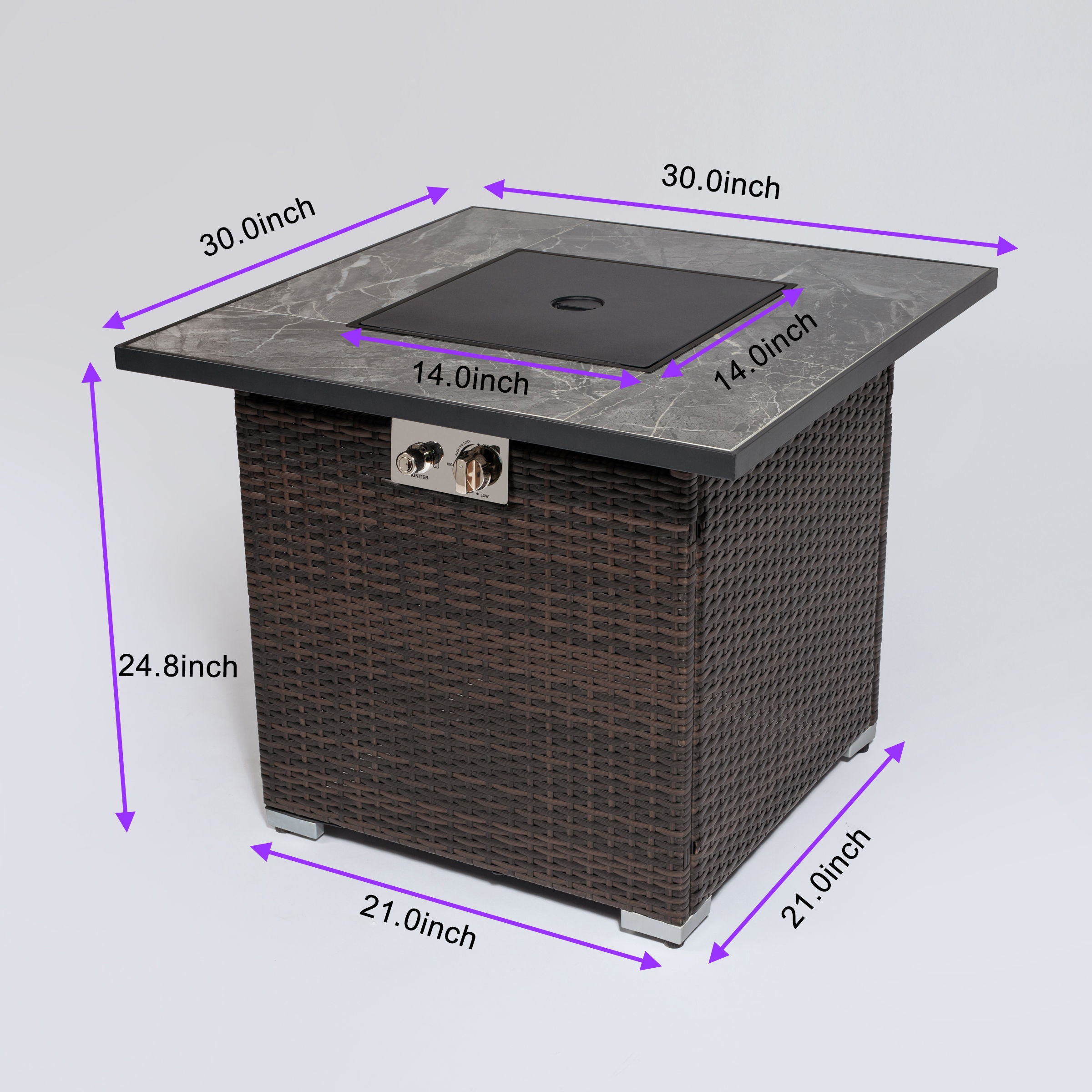 30&quot; Outdoor Fire Table Propane Gas Fire Pit Table With Lid Gas Fire Pit Table With Glass Rocks And Rain Cover - Espresso