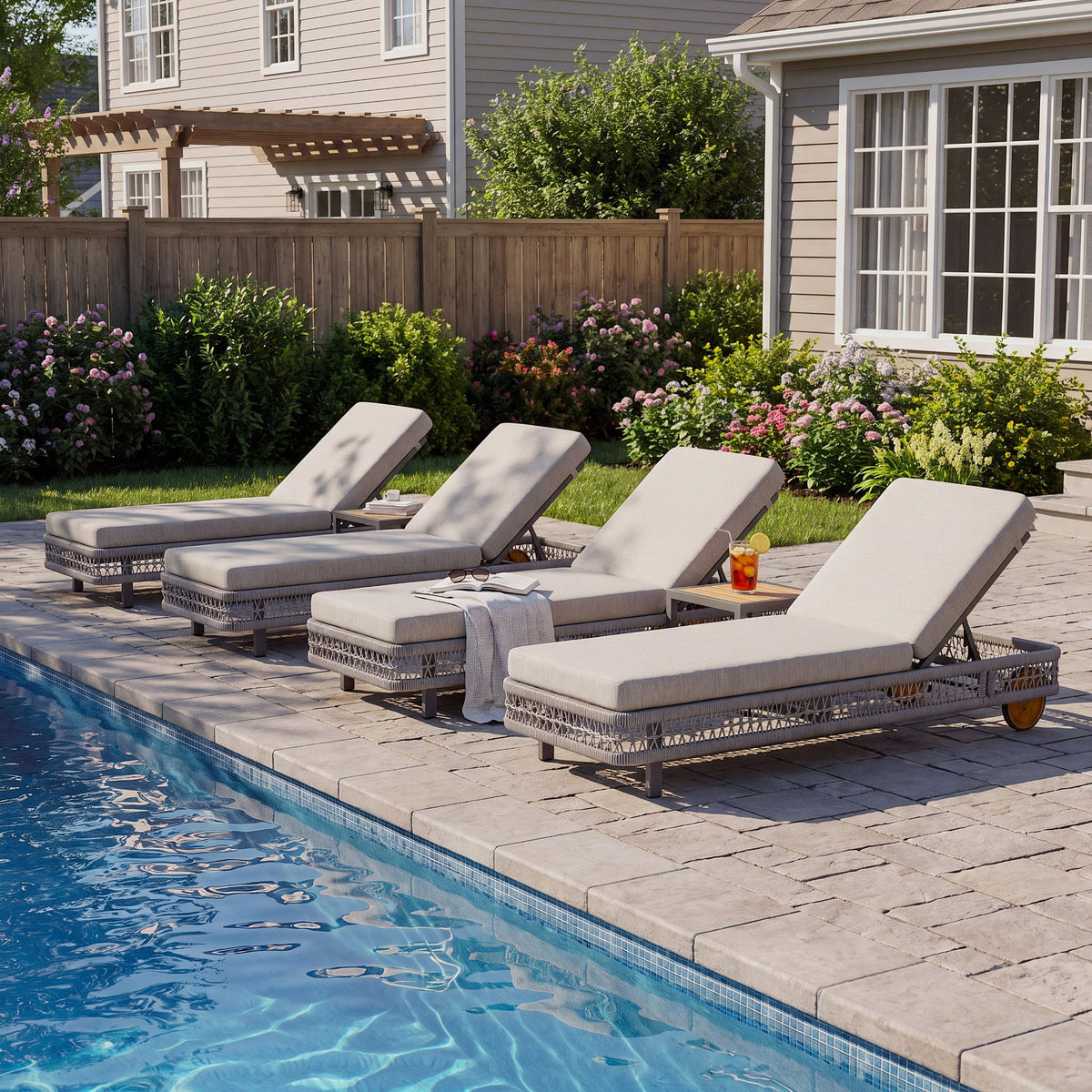Outdoor Chaise Lounge &amp; Wheels, 5 Position Adjustable Backrest