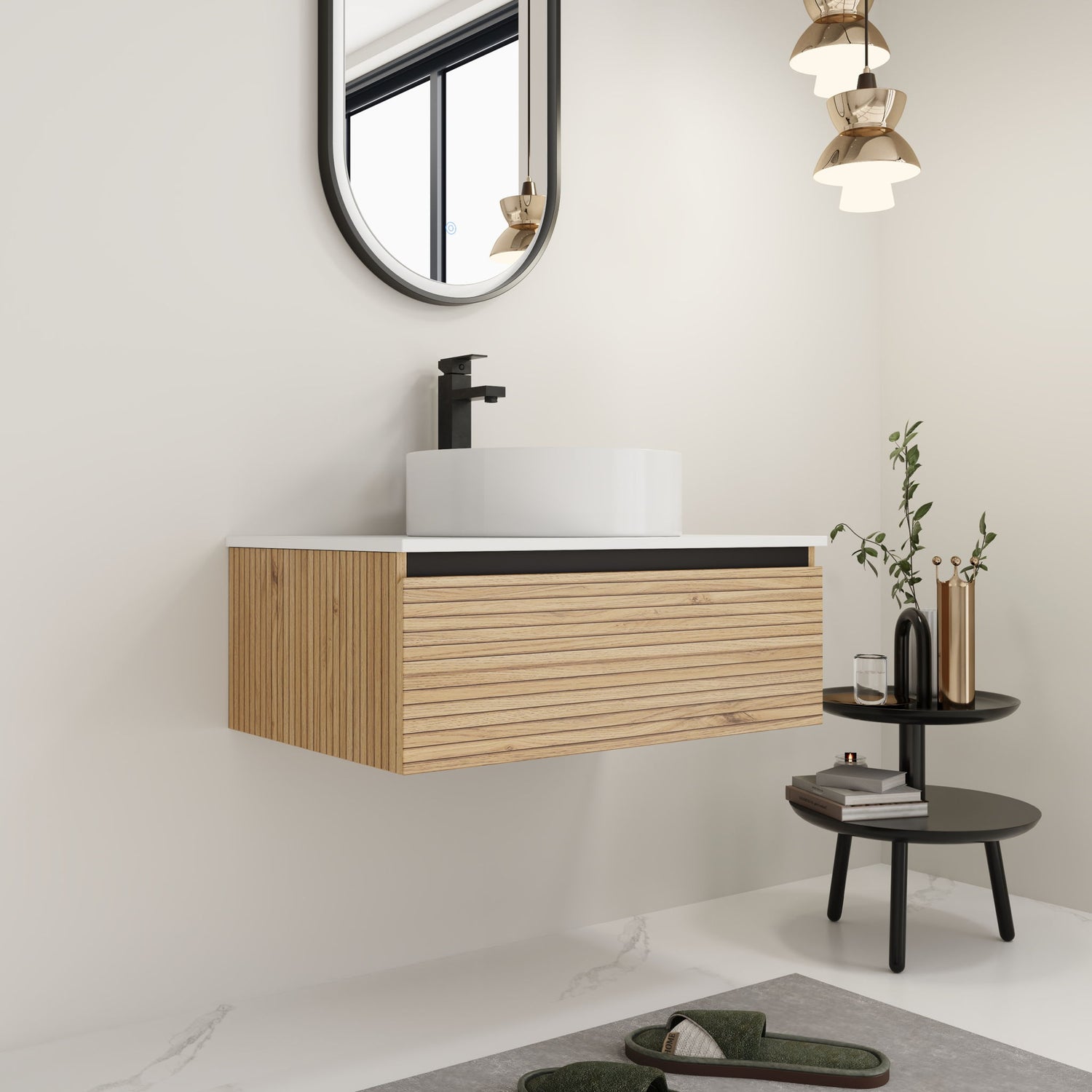 Wall Mounted Bathroom Vanity With Art Sink &amp; 1 Soft Close Drawer