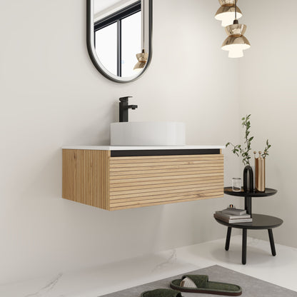 Wall Mounted Bathroom Vanity With Art Sink &amp; 1 Soft Close Drawer