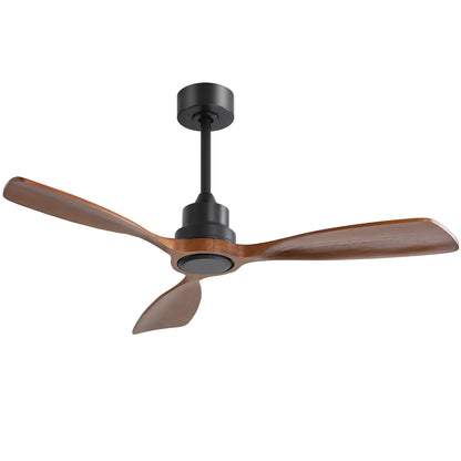 48&quot; Ceiling Fan Without Light, 3 Solid Wood Blades Outdoor Ceiling Fan 6 - Speed Reversible DC Motor For Living Room - Black