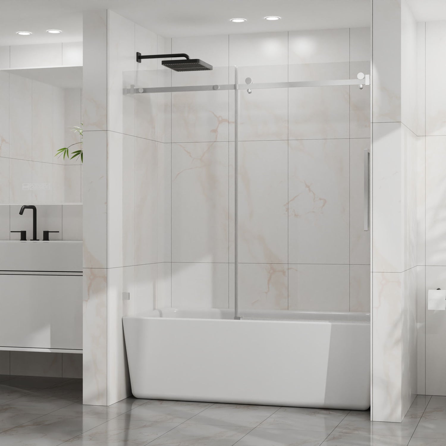 Frameless Tub Sliding Shower Door With Easy Clean Coating