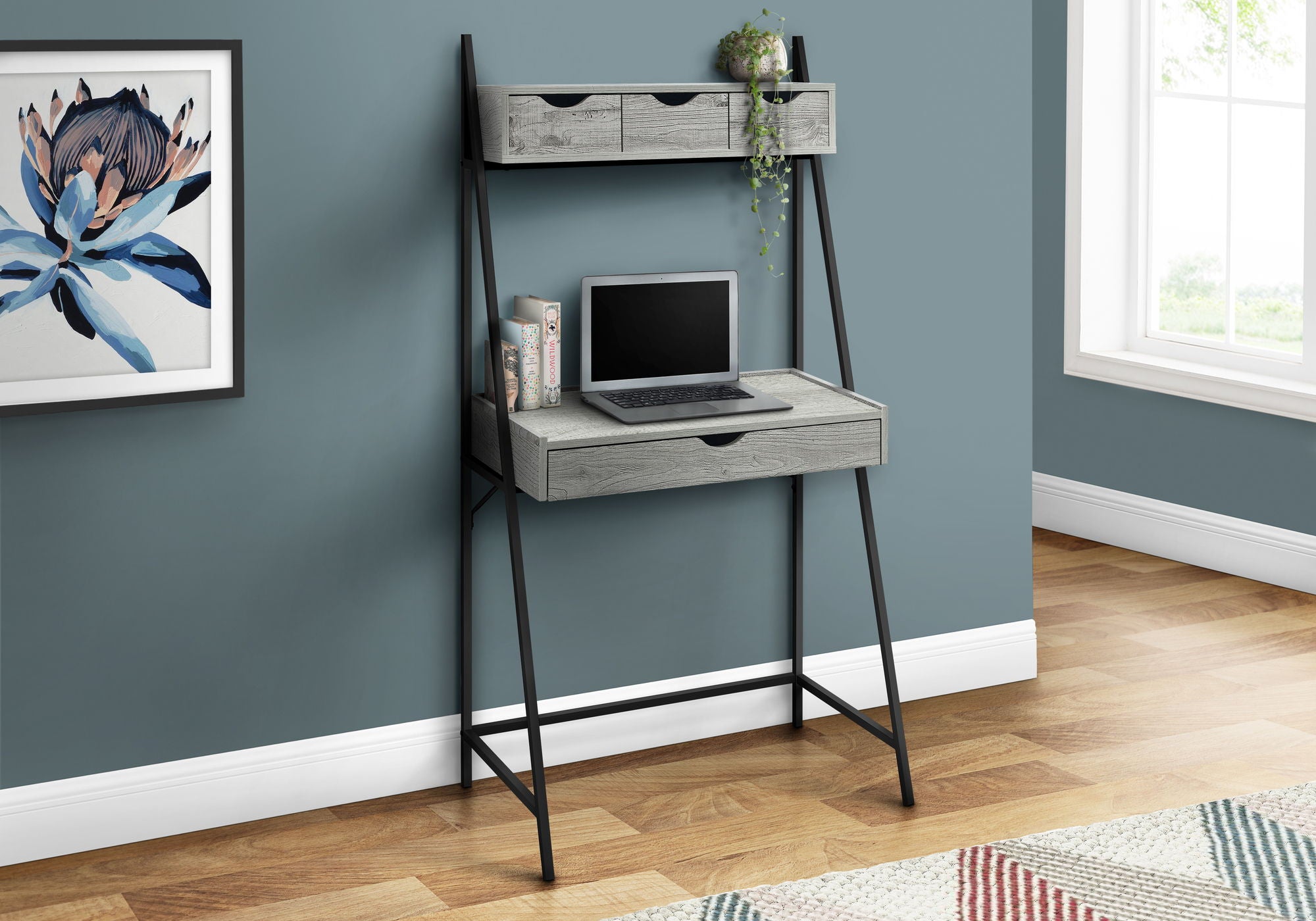 Computer Desk For Home Office, Laptop, Leaning, Storage Drawers, Contemporary &amp; Modern