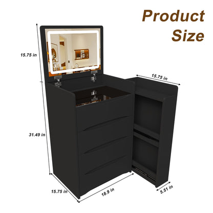 Flip Mirror Vanity Desk With Adjustable LED Lights &amp; Stool For Bedroom