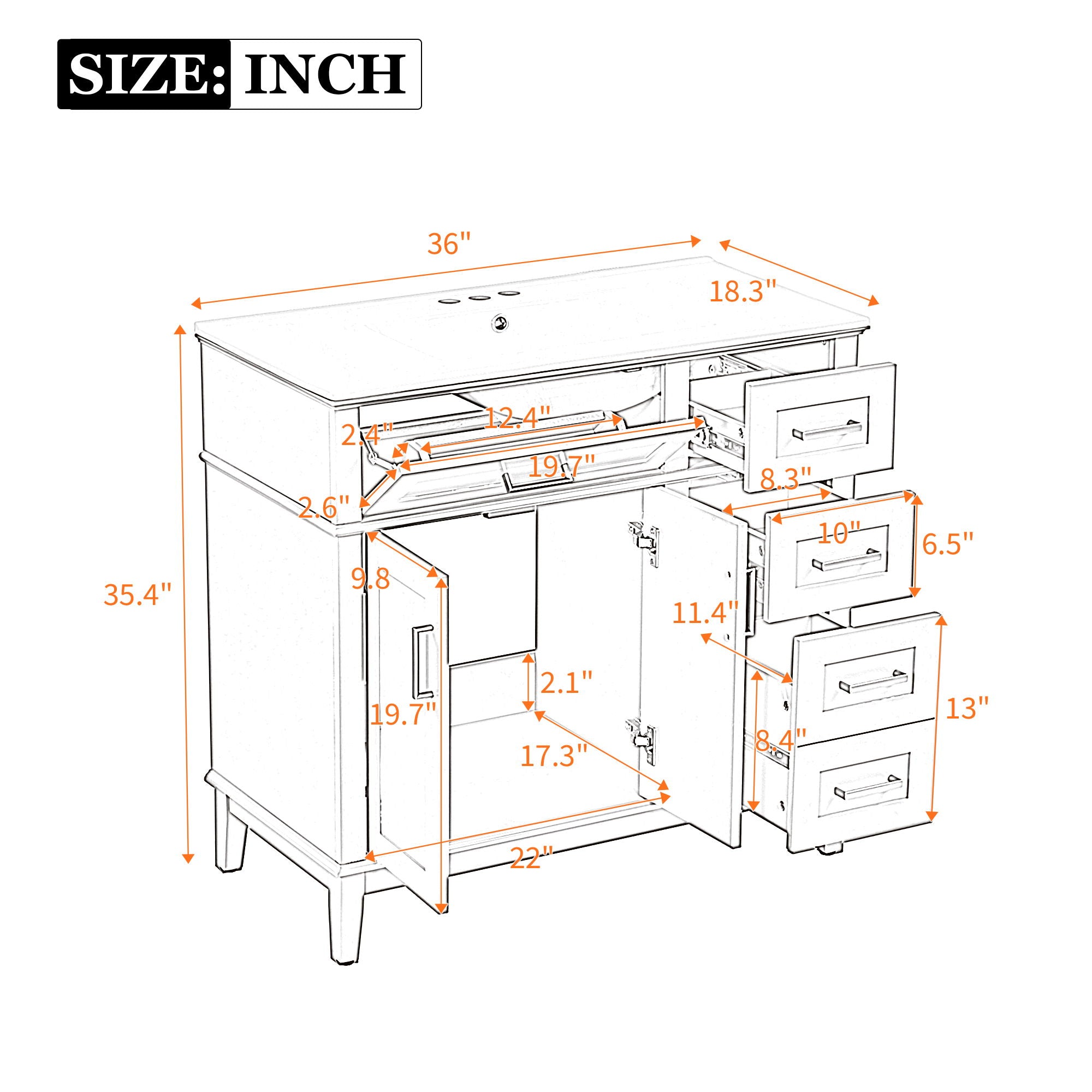 Bathroom Vanity With Sink, Soft Close Doors, 4 Storage Drawers