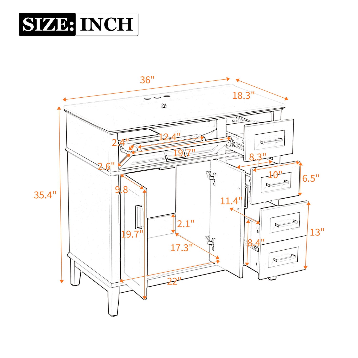 Modern Bathroom Vanity With Sink, Soft Close Doors, 4 Storage Drawers