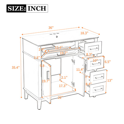 Modern Bathroom Vanity With Sink, Soft Close Doors, 4 Storage Drawers