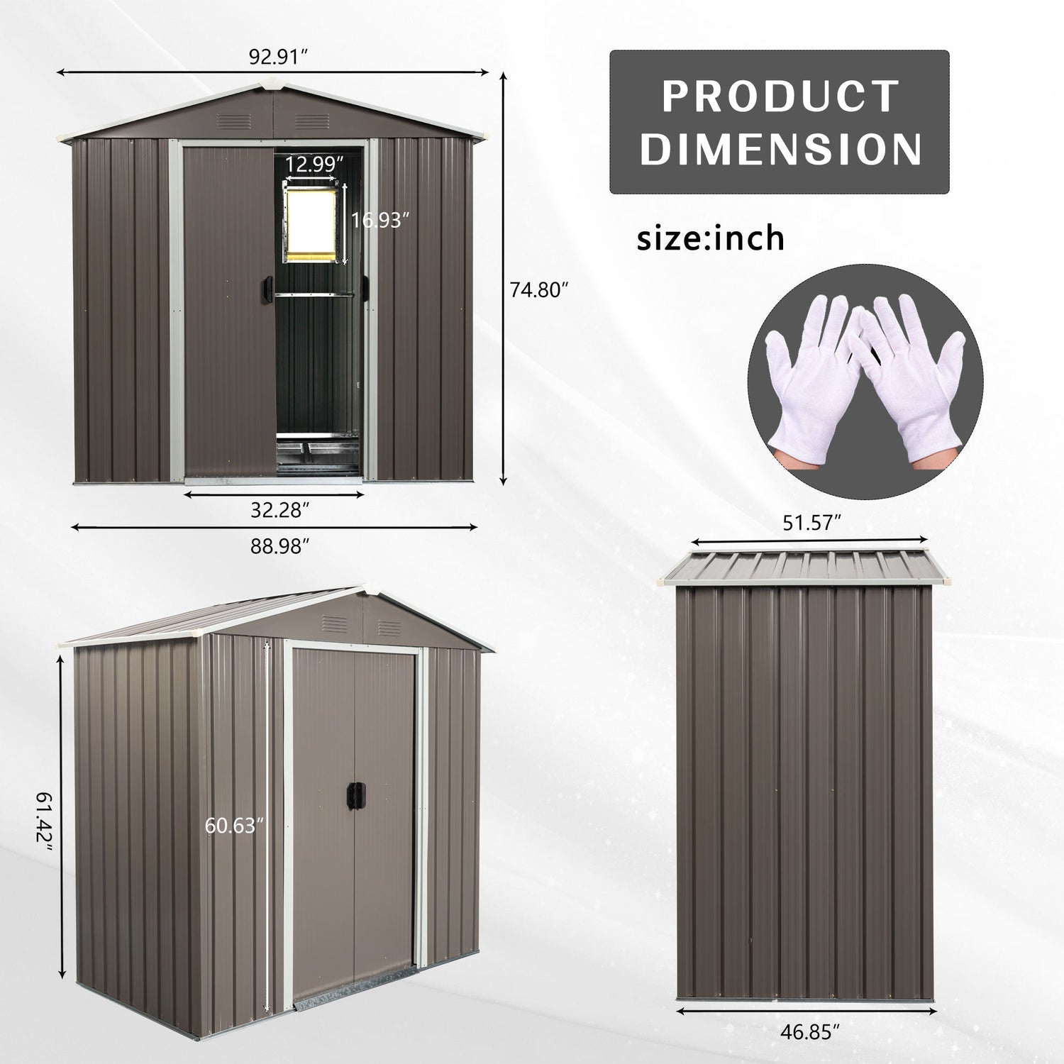 88.98&quot; Outdoor Metal Storage Shed With Window