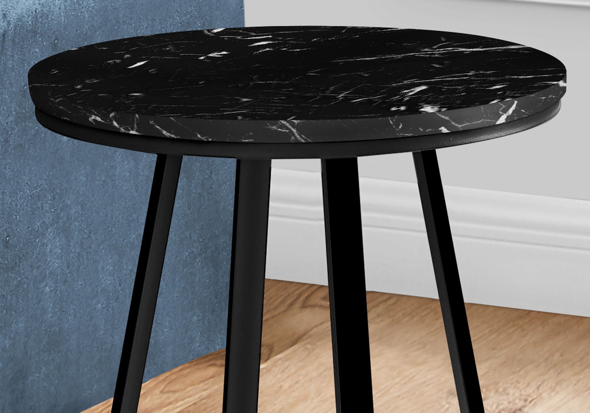 Accent Table, Side, Round Marble Look Contemporary &amp; Modern - Black