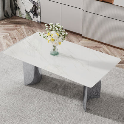 Modern Minimalist Dining Table With Marble Glass Top