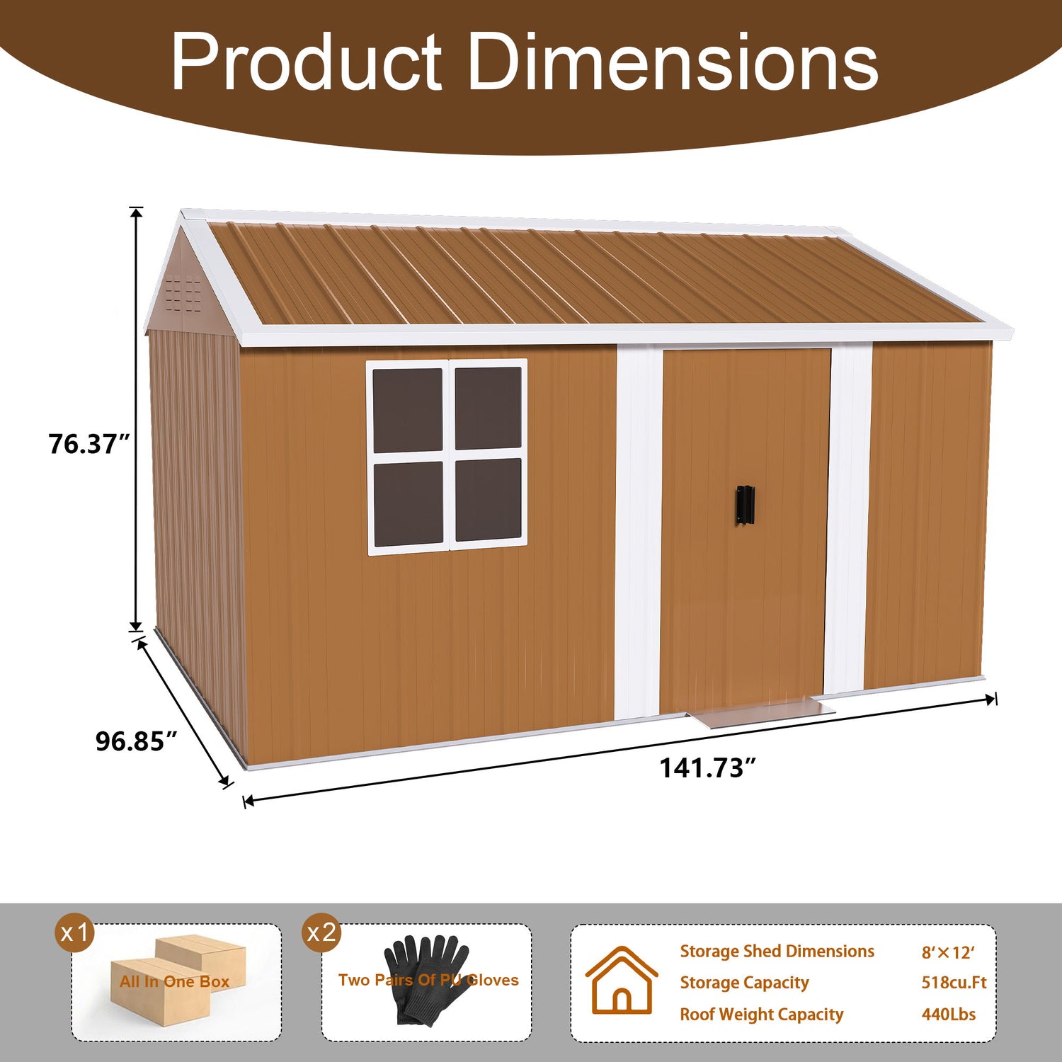 Storage Shed With Windows, Lockable Door &amp; Ventilation For Backyard Tool Organization - Brown