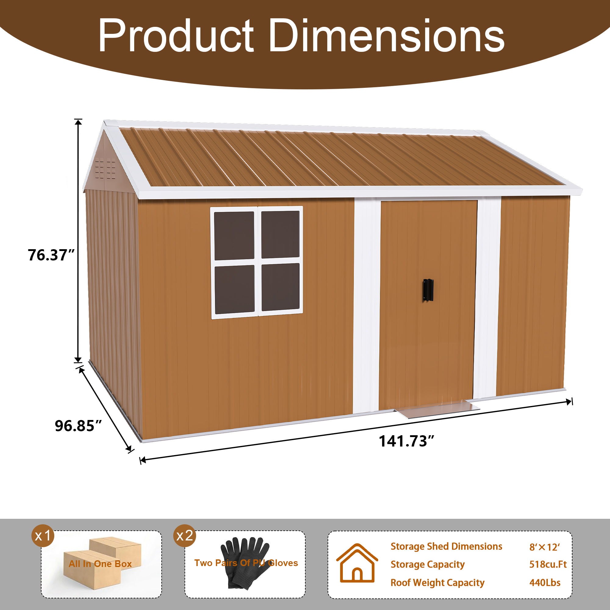 Storage Shed With Windows, Lockable Door &amp; Ventilation For Backyard Tool Organization - Brown