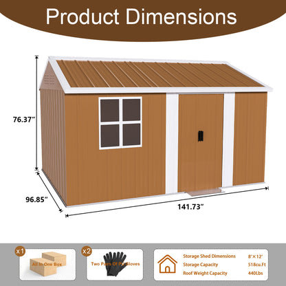 Storage Shed With Windows, Lockable Door &amp; Ventilation For Backyard Tool Organization - Brown