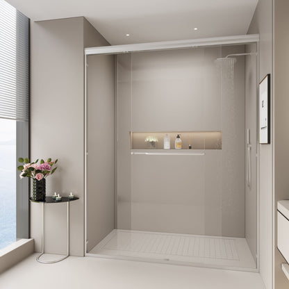 Double Sliding Shower Door, Semi-Frameless Bypass Bathroom Sliding Door With 1/4&quot; (6 Mm) Tempered Glass For Walk-In Shower
