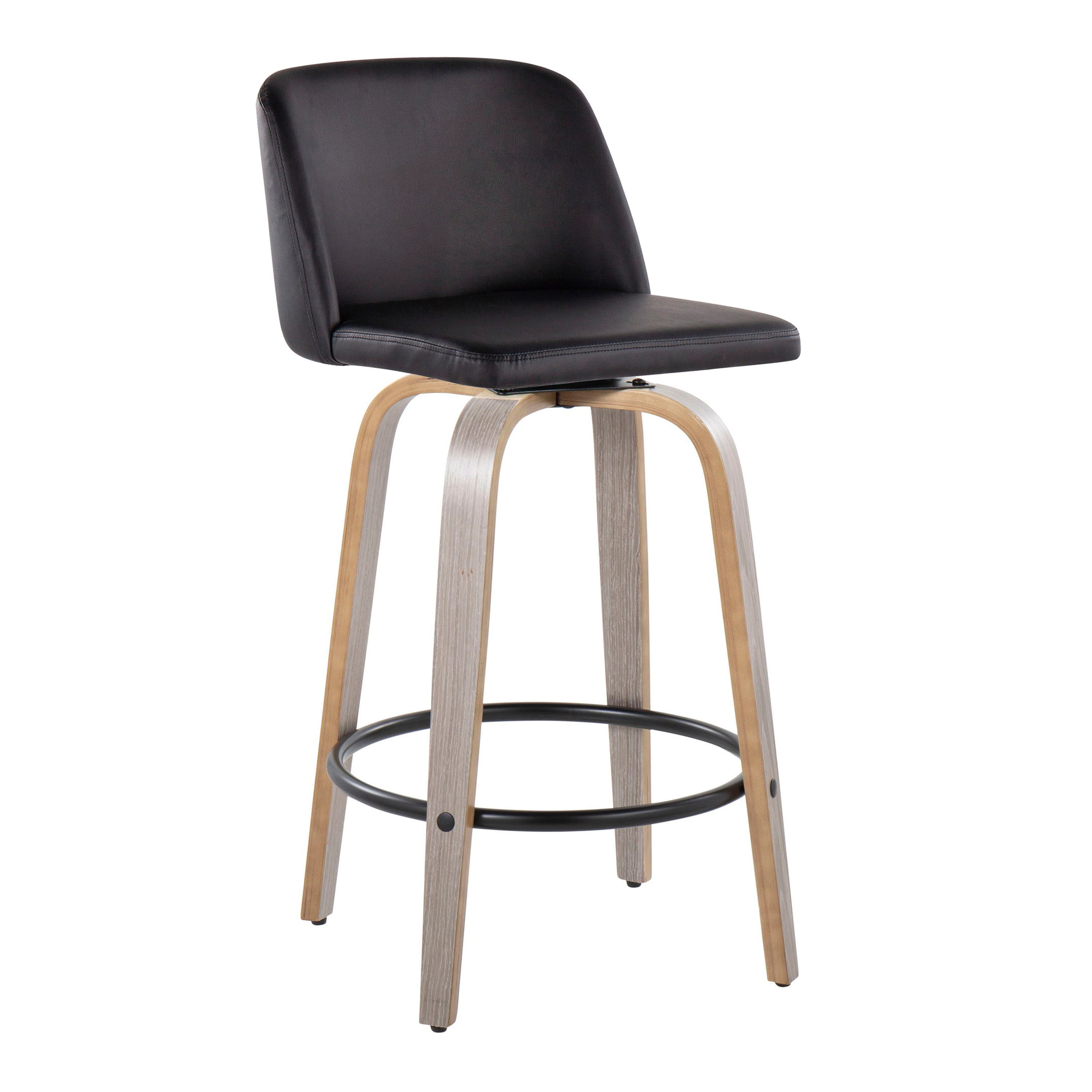 Toriano - Contemporary Fixed Height Counter Stool With Swivel &amp; Round Footrest (Set of 2)