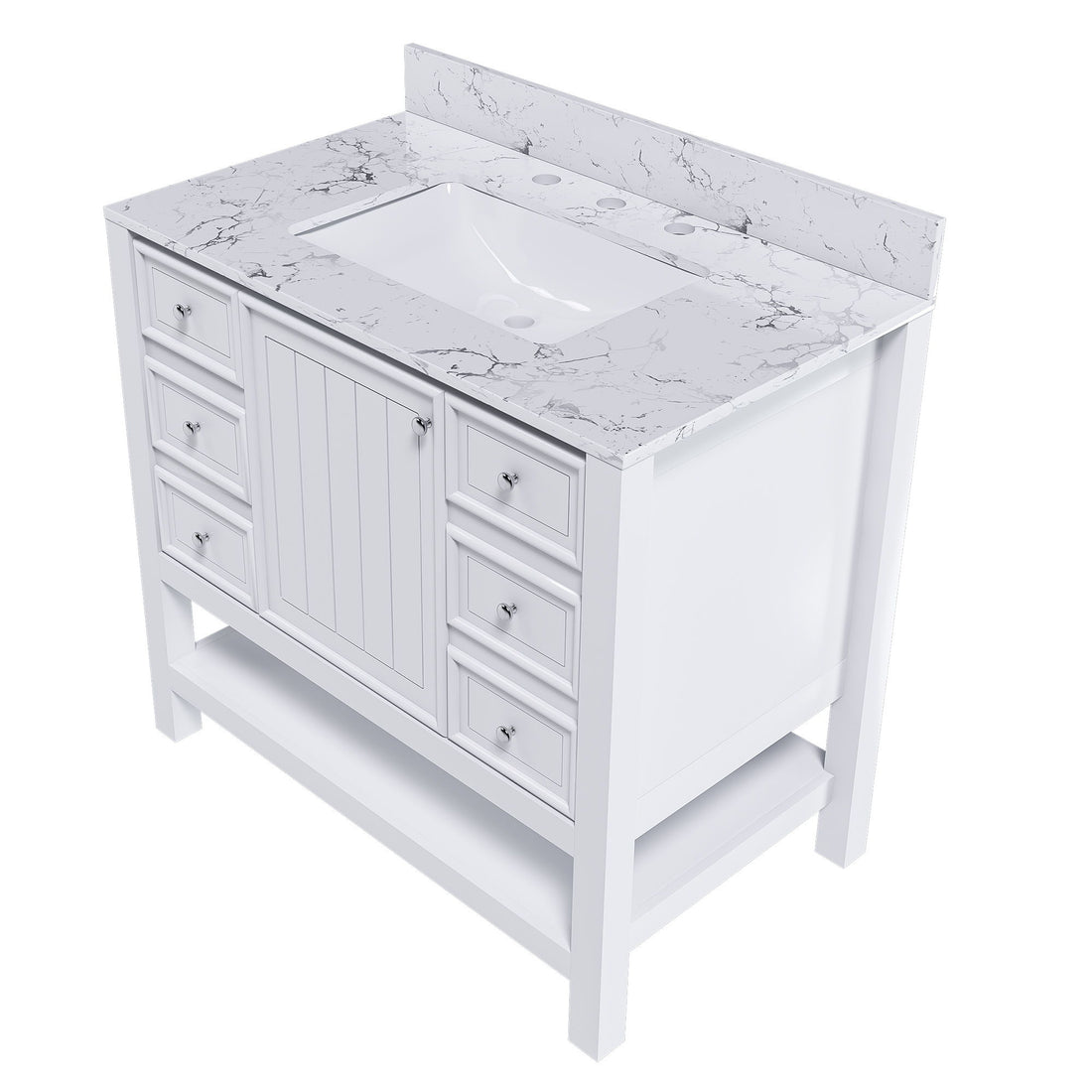 37&quot; Bathroom Vanity With Artificial Marble Carrara Top, Multi Functional Cabinet With Doors And Drawer - White