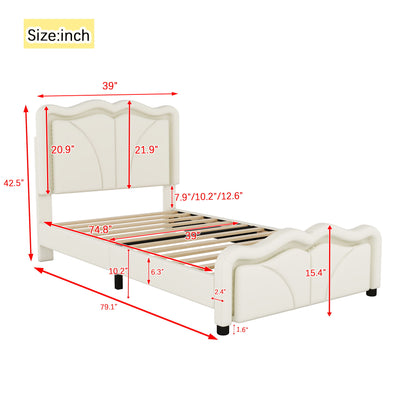 Upholstered Platform Bed &amp; Curve Shaped And Height Adjustable Headboard, LED Light Strips