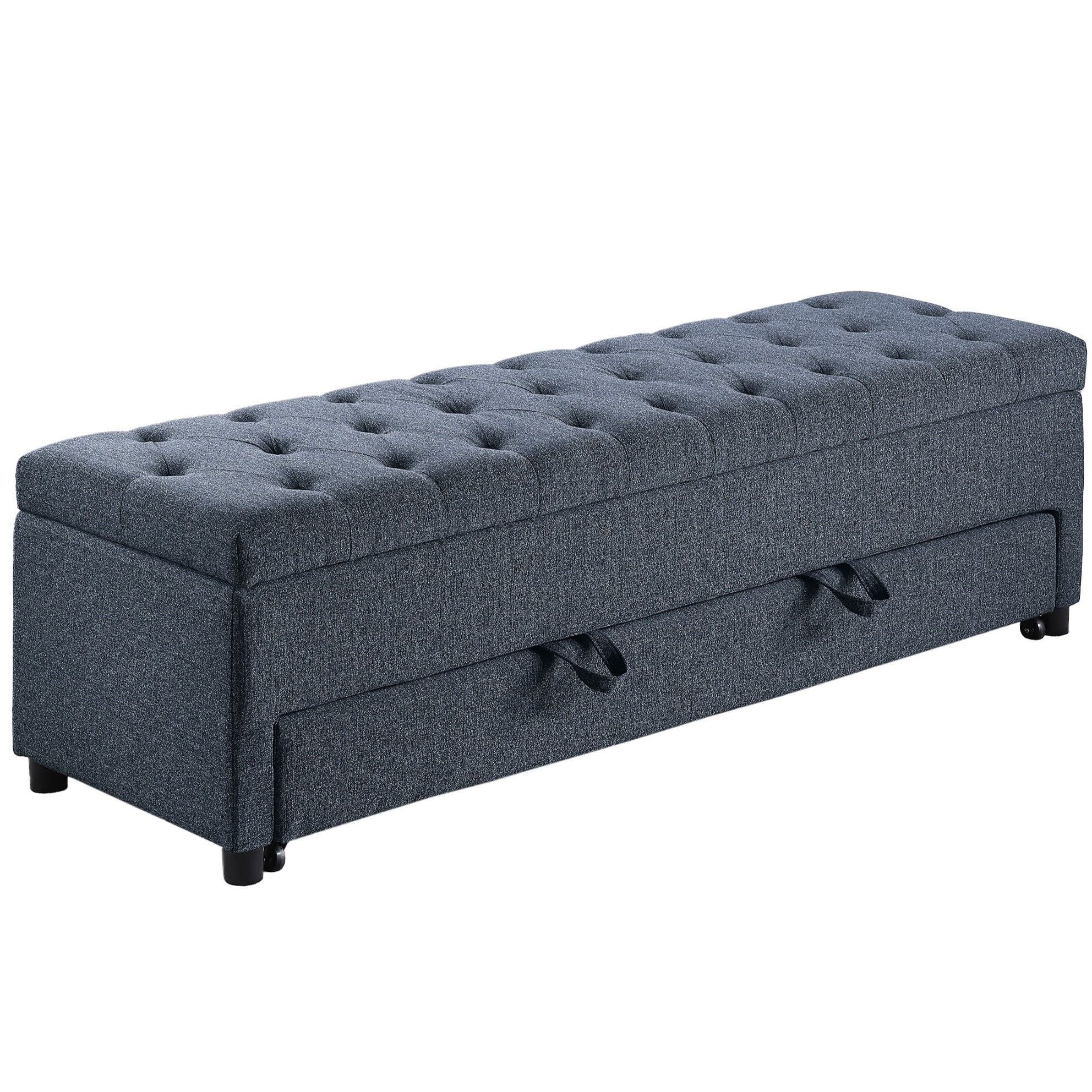 Storage Ottoman With Tufted Seat And Underseat Drawer