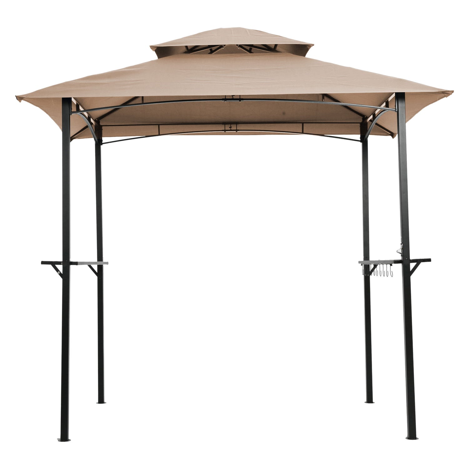 Outdoor Grill Gazebo With Double Tier Soft Top Canopy, Steel Frame, Bar Counters &amp; Hook
