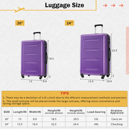2 Piece Luggage Set With Bags Expanable Spinner Wheels ABS Lightweight Suitcase With Tsa Lock 20&quot; / 24&quot;