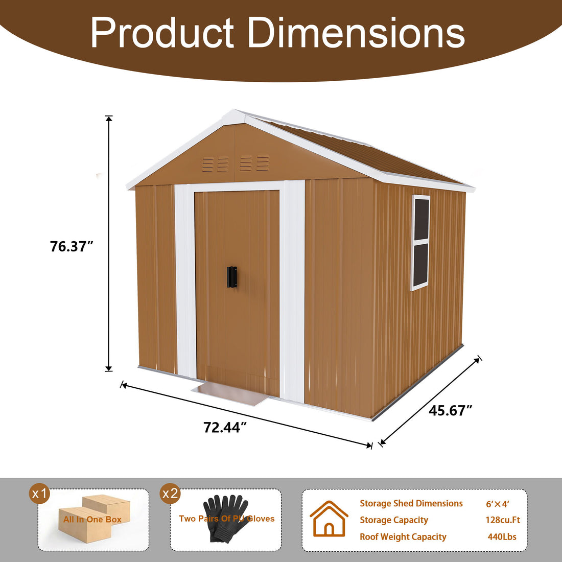 Heavy Duty Metal Storage Shed With Windows, Lockable Door &amp; Ventilation, Weatherproof Outdoor Garden Shed For Backyard, Brown Iron 6X4 Ft