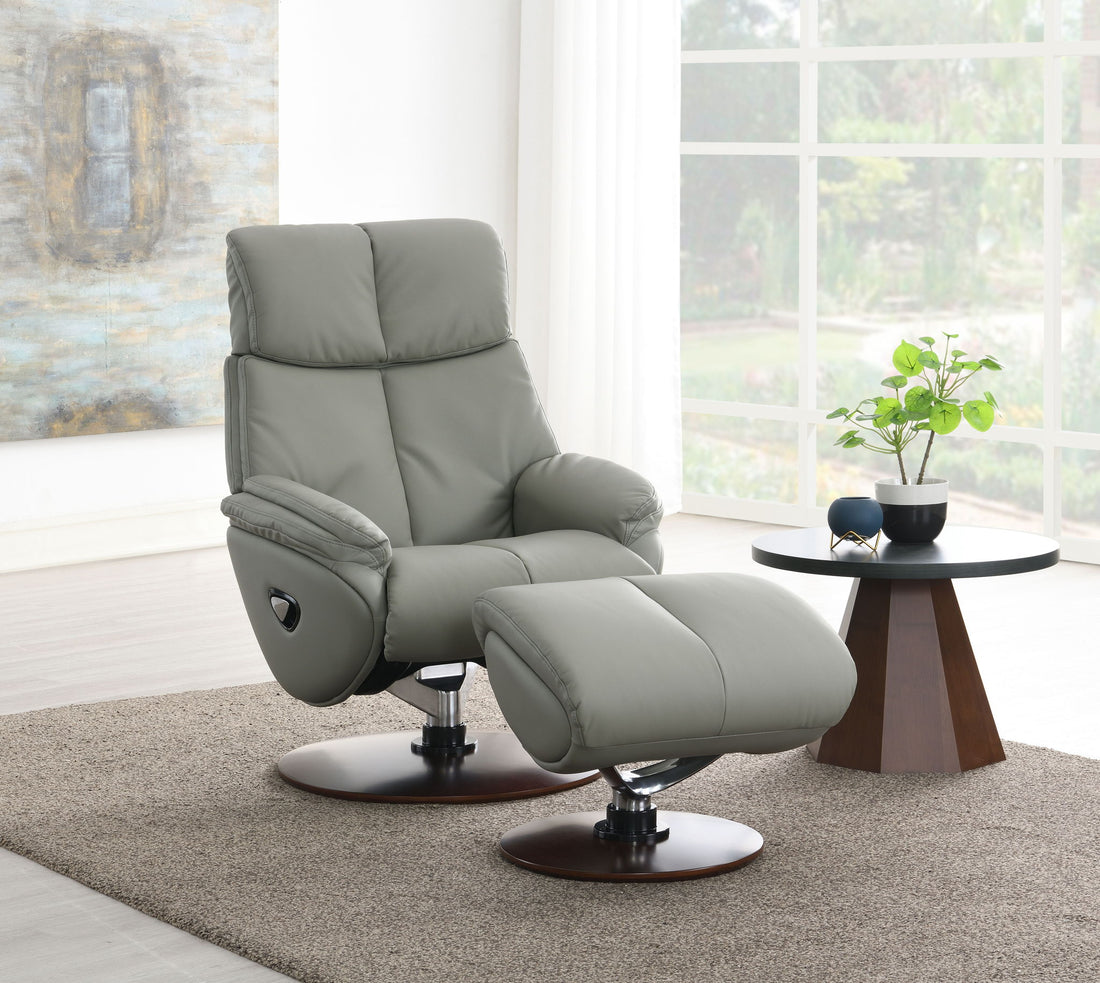 Kandoro - Top Grain Leather Accent Chair With Swivel &amp; Ottoman - Gray