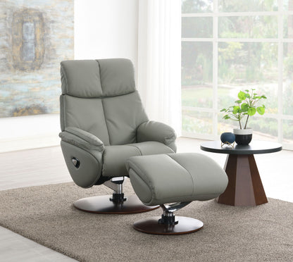 Kandoro - Top Grain Leather Accent Chair With Swivel &amp; Ottoman - Gray