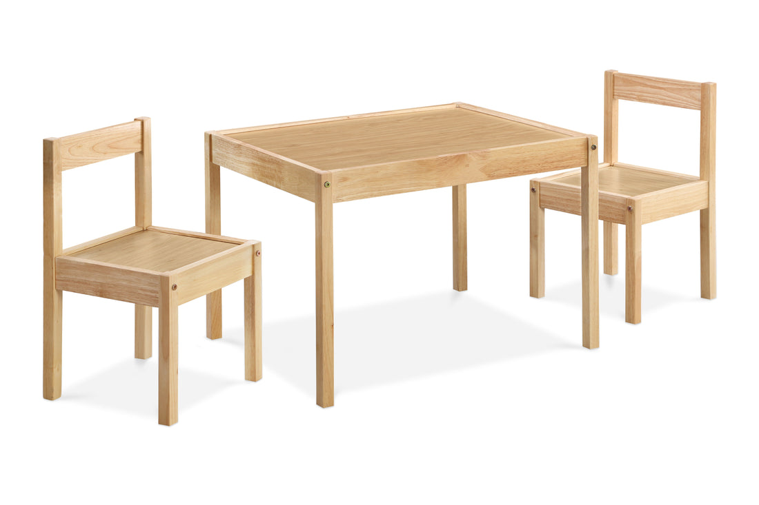 Della - 3 Piece Solid Wood Kids Table &amp; Two Chair Set - Natural