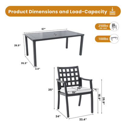 Modern Classic Outdoor Patio Dining Set, Rectangular Table &amp; Dining Chairs, Rust Free, Weather Resistant